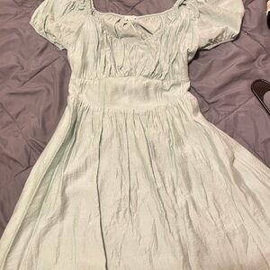 Light Mint Puff-Sleeve Midi Dress - Unbranded